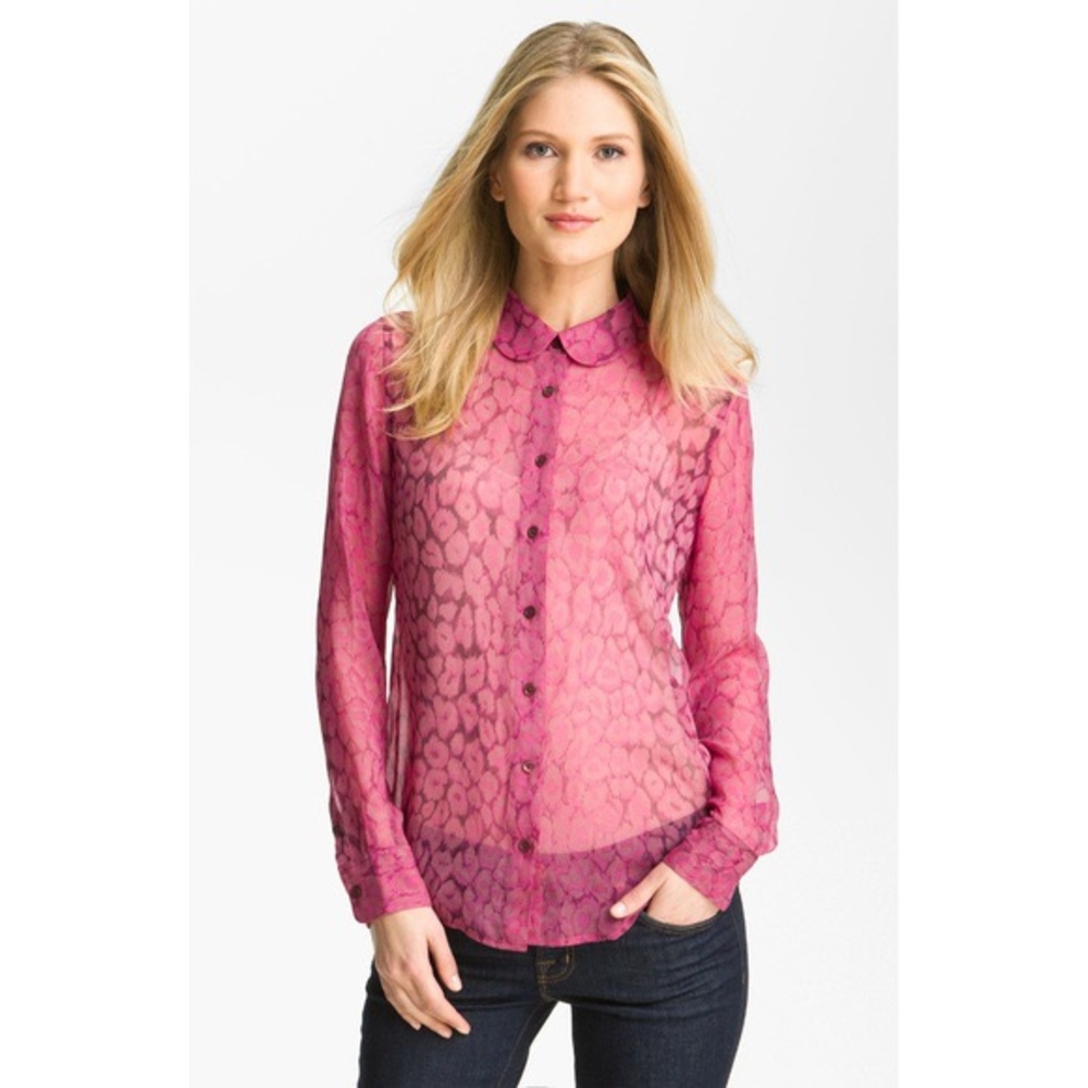 Equipment 100% silk pink leopard blouse